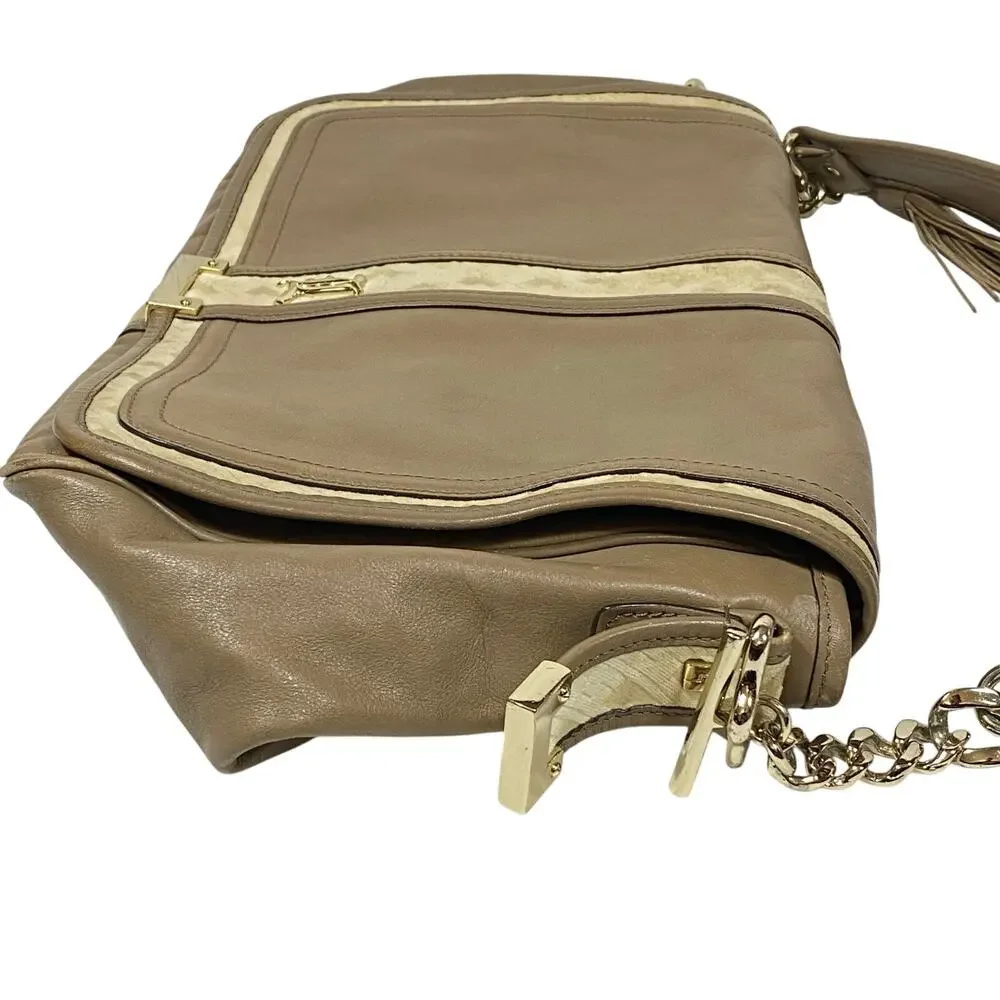 L.A.M.B. Gwen Stefani Messenger Shoulder Bag Y2K Tan Cream Leather Satchel Purse